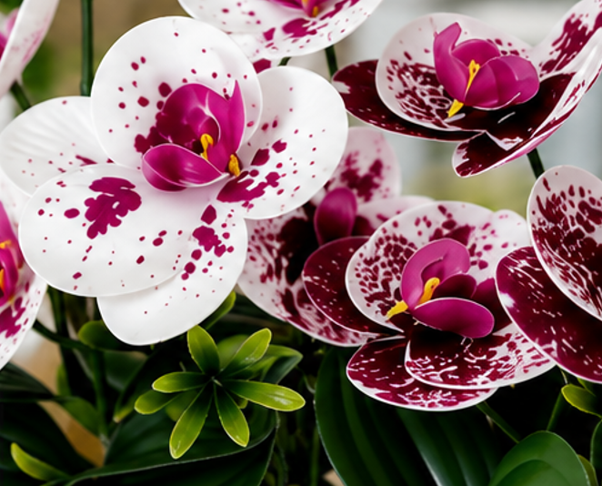 umělá květina, orchidej Phalaenopsis, sada 2 ks, výška 38 cm, plast,  bílá/vínová, UK20260030