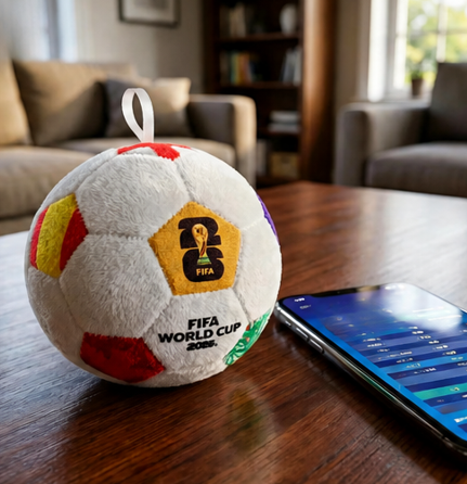polštář, dekorativní, tvar míče, motiv WORLD CUP 2026, 12x12 cm, plyš, tématika MS 2026, PD20260001