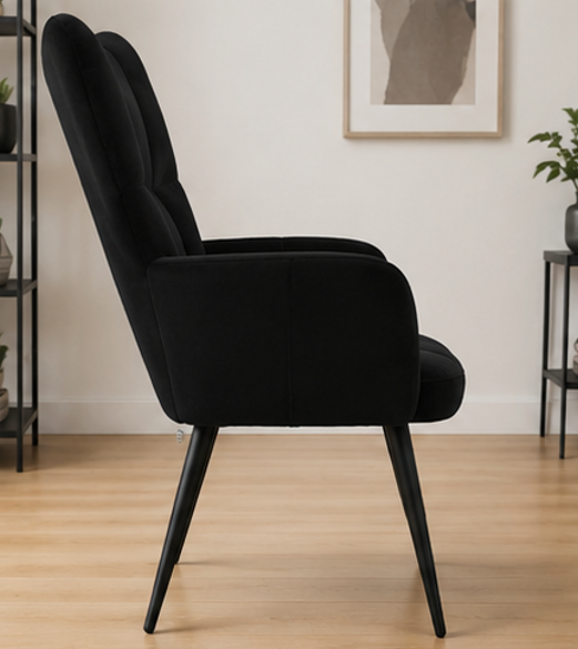 křeslo relaxační, s podnožkou, odpočinkové, ušák, kov/samet, 98x63x69 cm, černá/černá, KR20260018