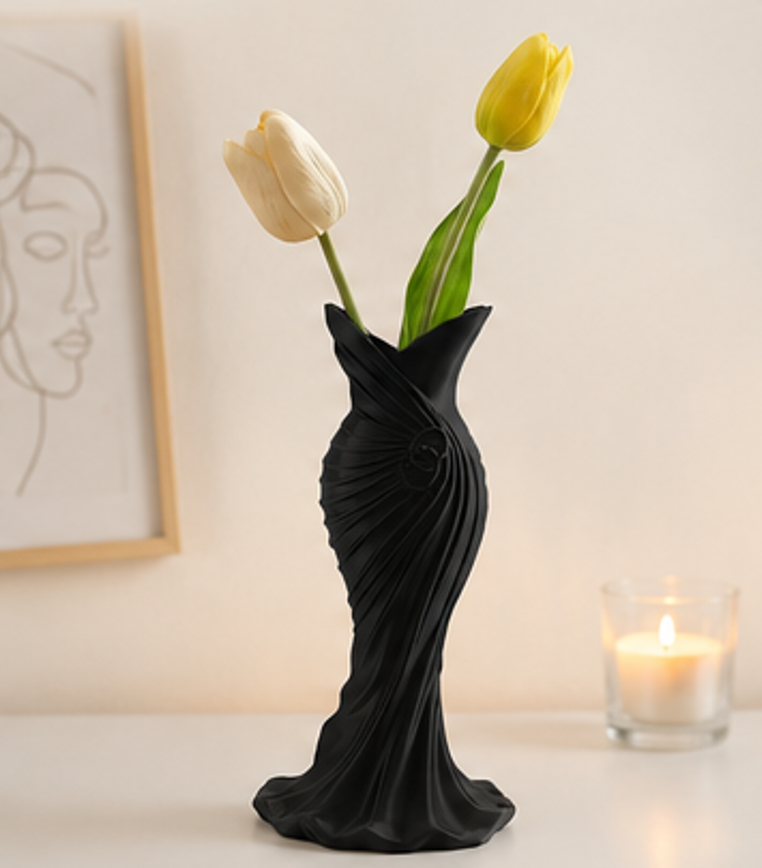 váza, styl půvab, plast, 12x4x4 cm, černá, VD0260020