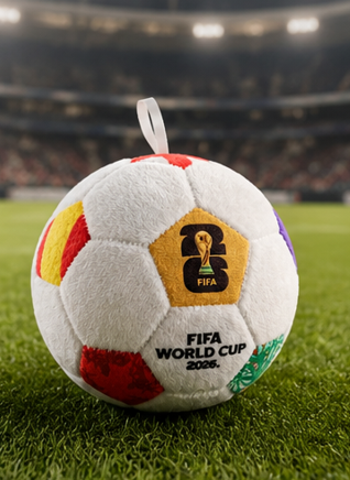 polštář, dekorativní, tvar míče, motiv WORLD CUP 2026, 12x12 cm, plyš, tématika MS 2026, PD20260001