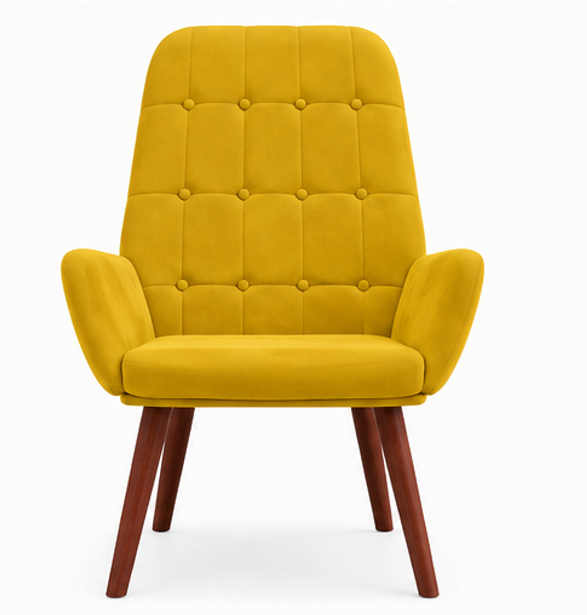 relaxační křeslo, odpočinkové, dřevo/kov/textil, 96x69x78 cm, nohy tmavé/žlutá, KR20260052