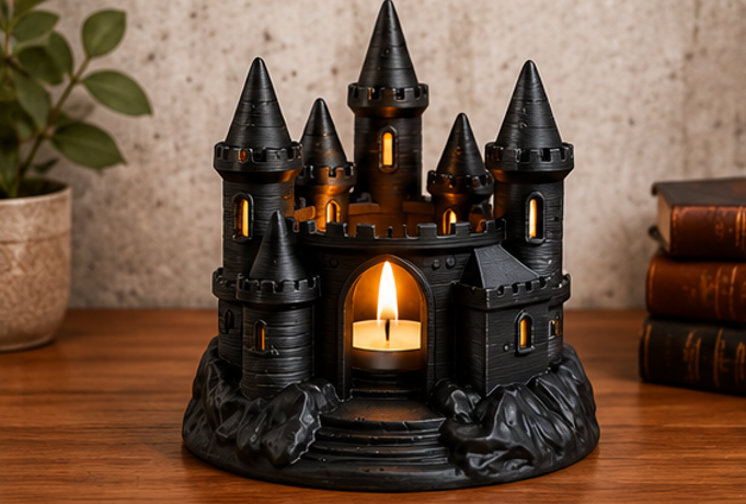 svícen, gotický styl, plast, 11x7x7 cm, černá, SD20260008
