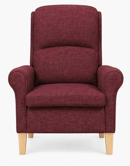 křeslo relaxační, odpočinkové, ušák, dřevo/textil, 101x95x75 cm, přírodní/vínová, KR20260037