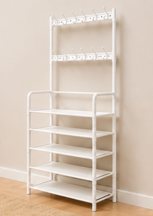 věšák s botníkem, kov, 5 pater, 172x60x10 cm, bílá, TK20260001