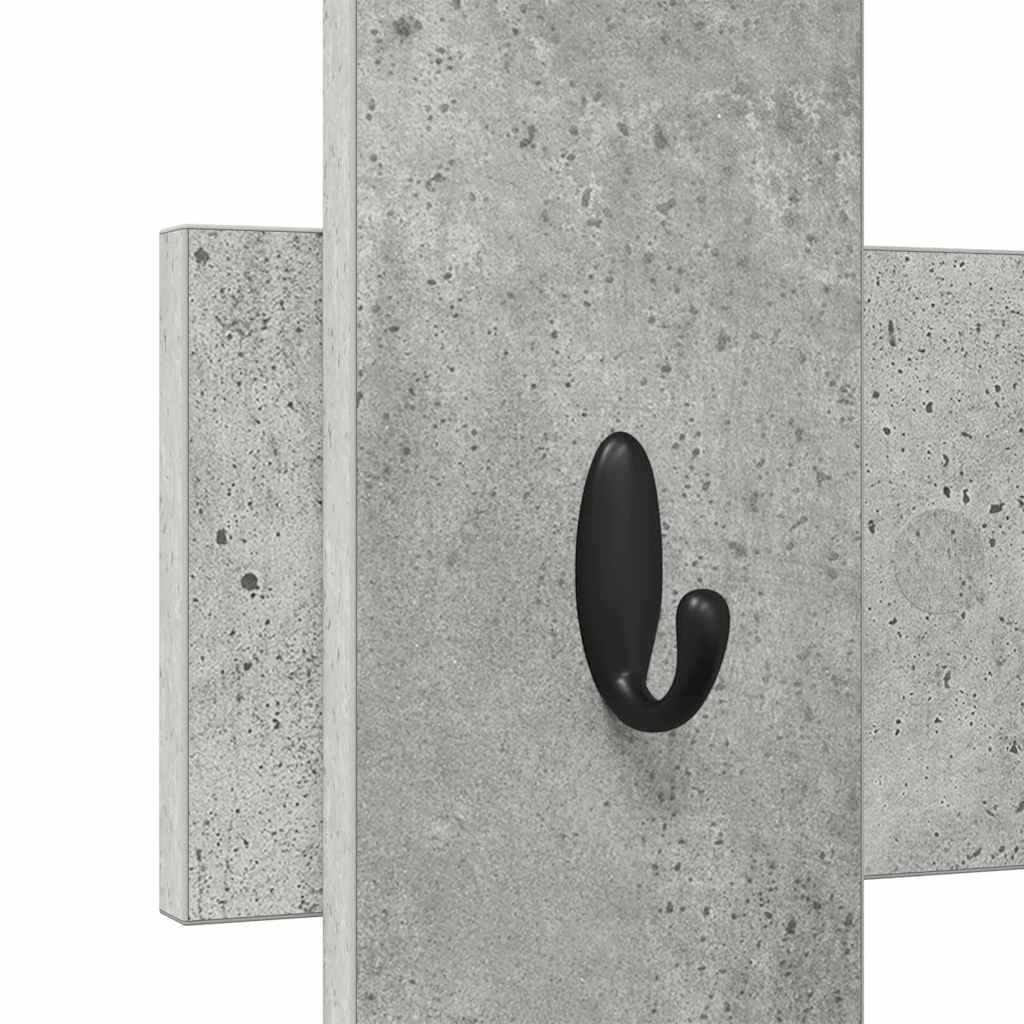 věšák, nástěnný, 4 prkna, háčky, kompozitní dřevo, 82x60x3 cm, beton šedá, TK20260008