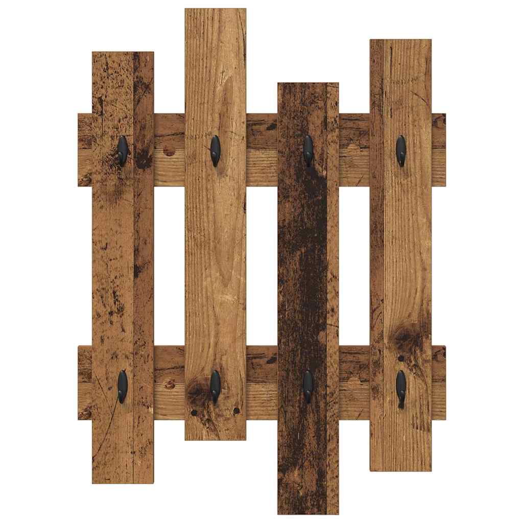 věšák, nástěnný, 4 prkna, háčky, kompozitní dřevo, 82x60x3 cm, staré dřevo, TK20260008