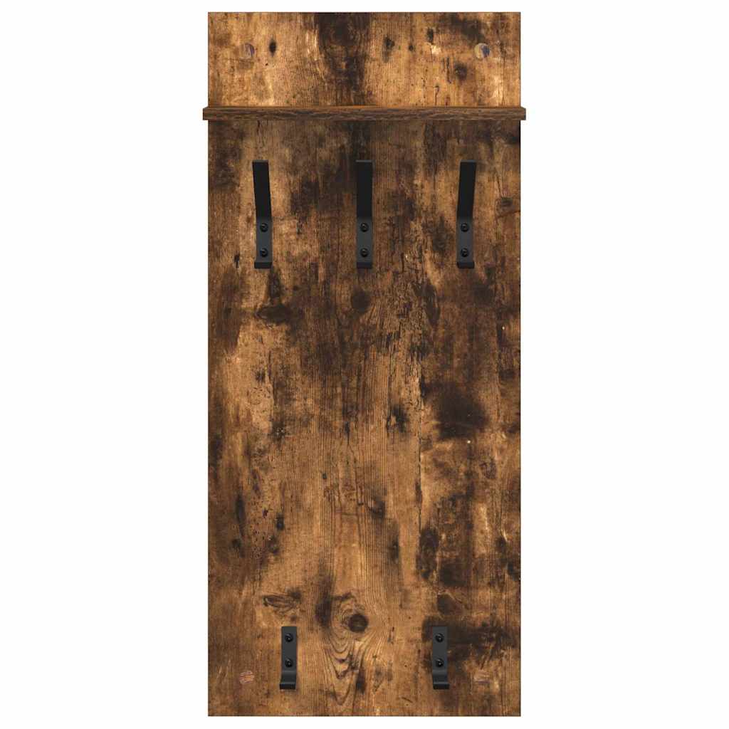věšák, nástěnný, 1 prkno, polička, háčky, kompozitní dřevo, 90x40x10 cm, kouřový dub, TK20260010