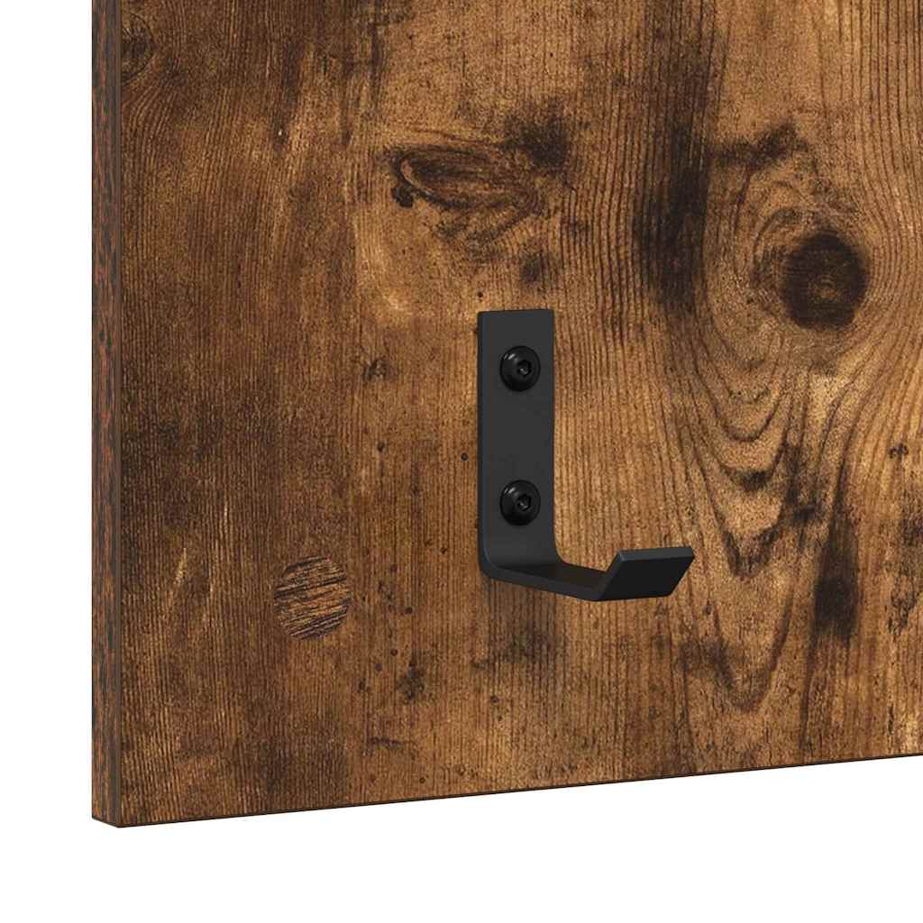 věšák, nástěnný, 1 prkno, polička, háčky, kompozitní dřevo, 90x40x10 cm, kouřový dub, TK20260010
