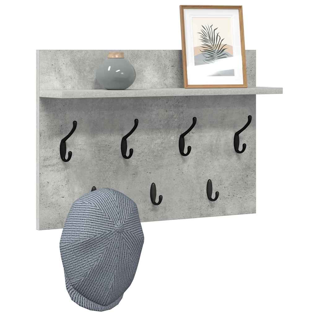 věšák, nástěnný, 1 prkno, háčky, kompozitní dřevo, 40x60x12 cm, beton šedá, TK20260017