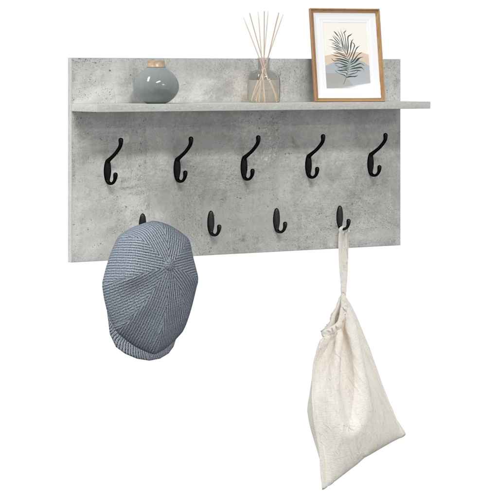 věšák, nástěnný, 1 prkno, háčky, kompozitní dřevo, 40x80x12 cm, beton šedá, TK20260018