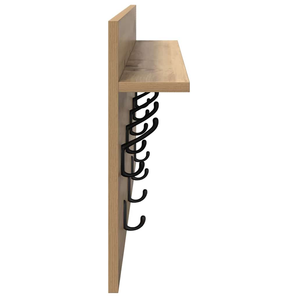 věšák, nástěnný, 1 prkno, háčky, kompozitní dřevo, 40x80x12 cm, dub artisan, TK20260018