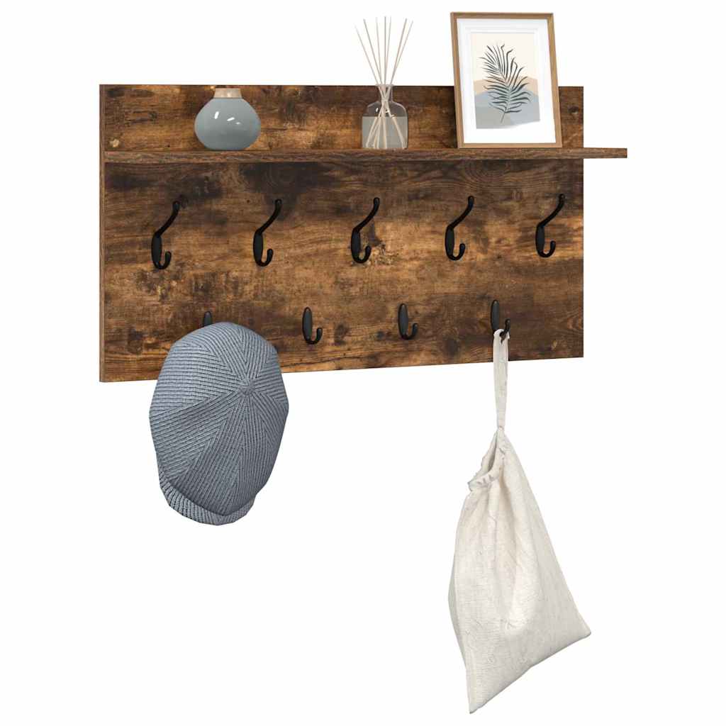 věšák, nástěnný, 1 prkno, háčky, kompozitní dřevo, 40x80x12 cm, kouřový dub, TK20260018