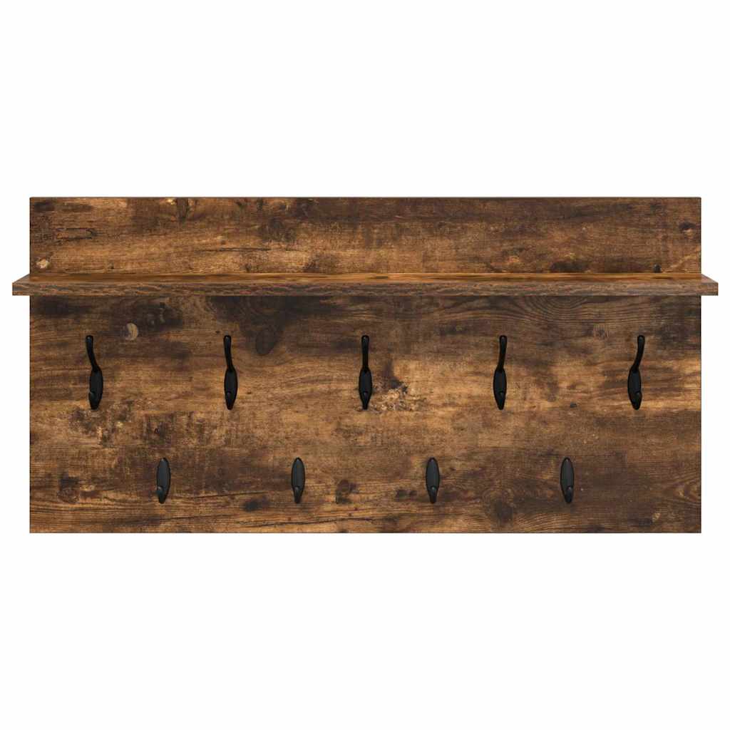věšák, nástěnný, 1 prkno, háčky, kompozitní dřevo, 40x80x12 cm, kouřový dub, TK20260018