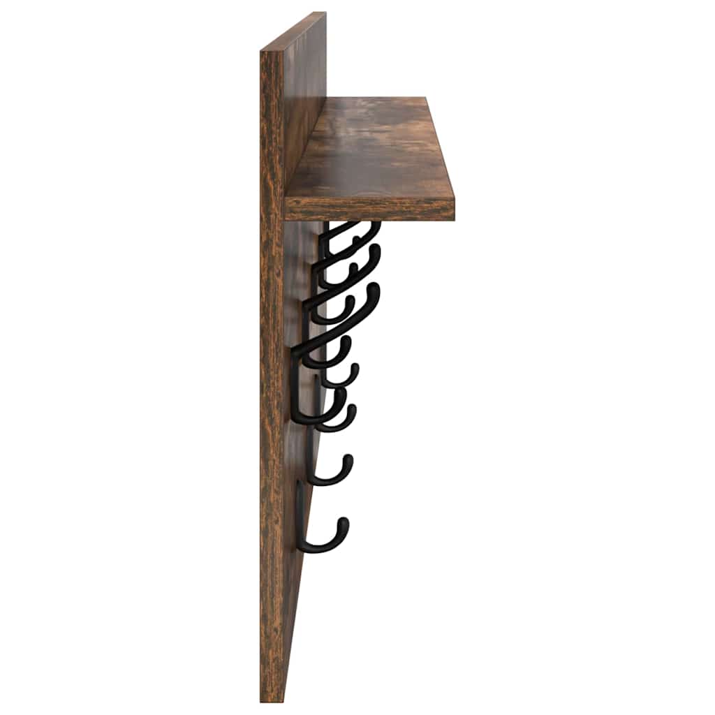 věšák, nástěnný, 1 prkno, háčky, kompozitní dřevo, 40x80x12 cm, kouřový dub, TK20260018