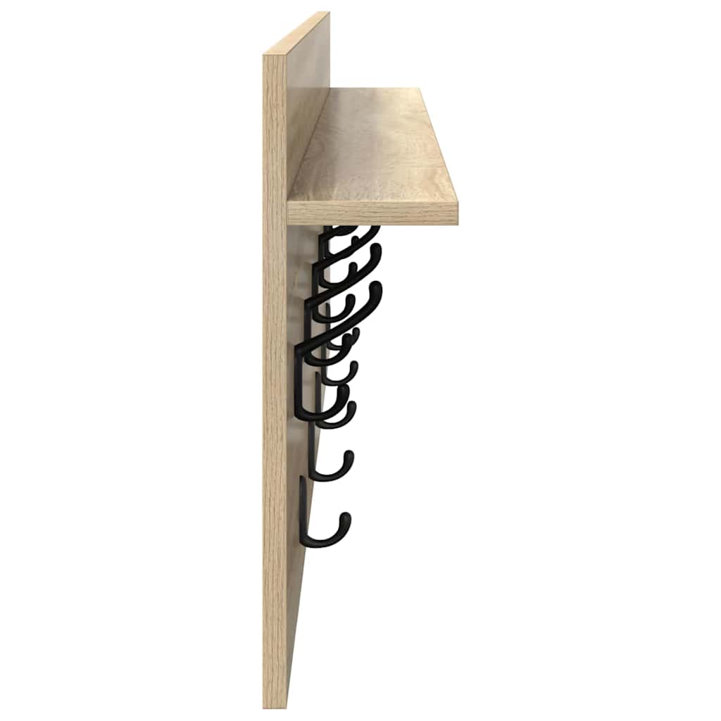 věšák, nástěnný, 1 prkno, háčky, kompozitní dřevo, 40x100x12 cm, dub sonoma, TK20260019