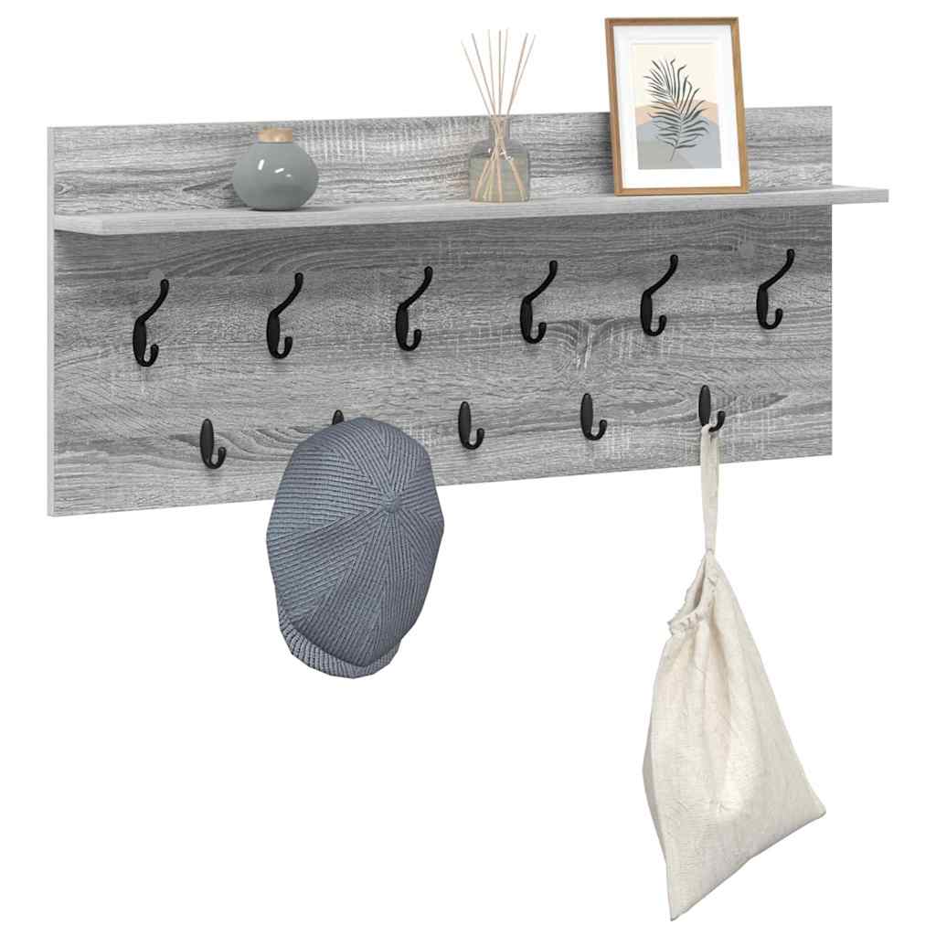 věšák, nástěnný, 1 prkno, háčky, kompozitní dřevo, 40x100x12 cm, šedá sonoma, TK20260019