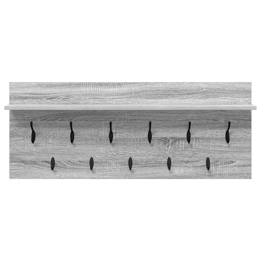 věšák, nástěnný, 1 prkno, háčky, kompozitní dřevo, 40x100x12 cm, šedá sonoma, TK20260019