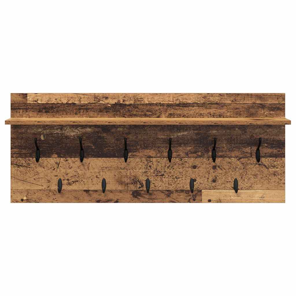 věšák, nástěnný, 1 prkno, háčky, kompozitní dřevo, 40x100x12 cm, staré dřevo, TK20260019