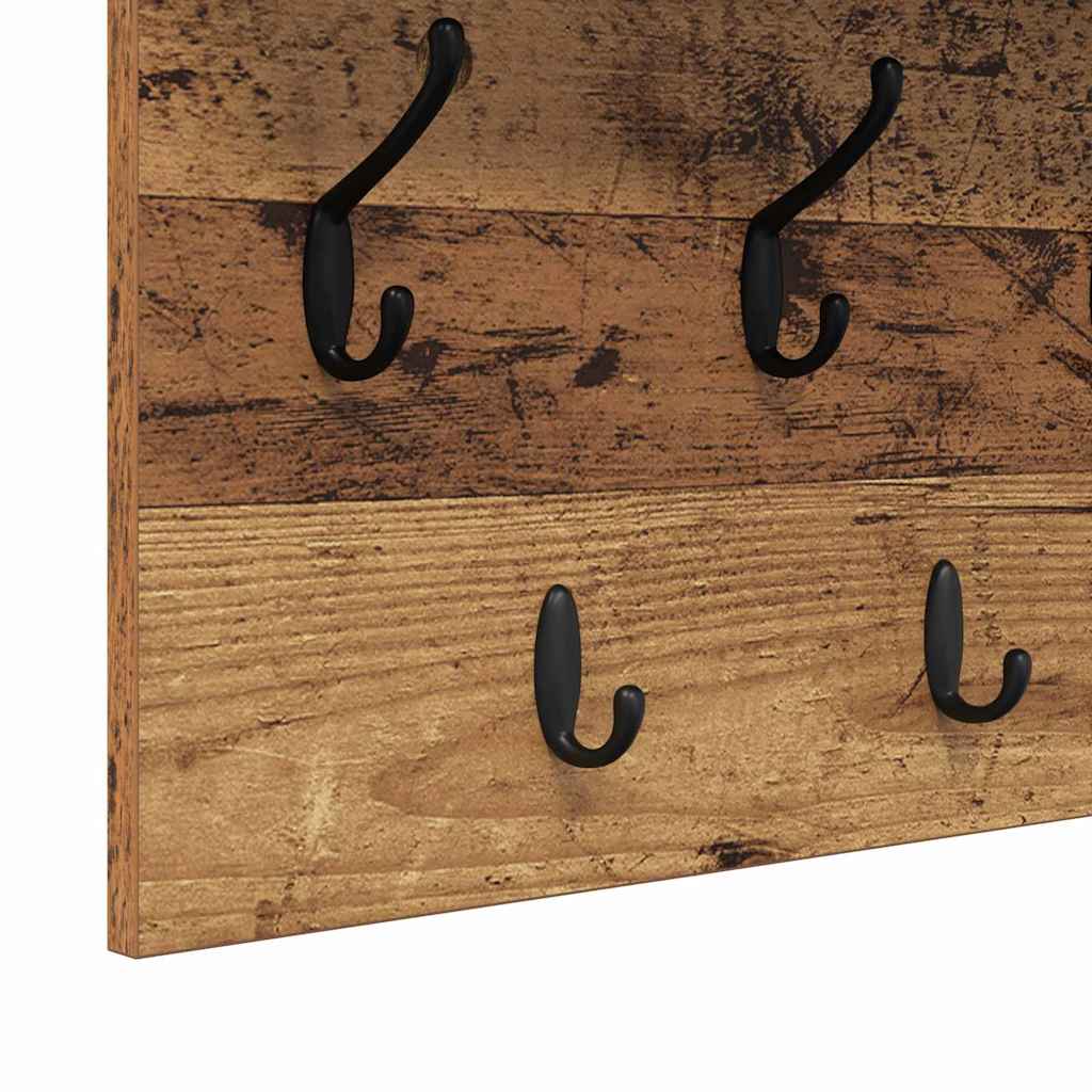 věšák, nástěnný, 1 prkno, háčky, kompozitní dřevo, 40x100x12 cm, staré dřevo, TK20260019