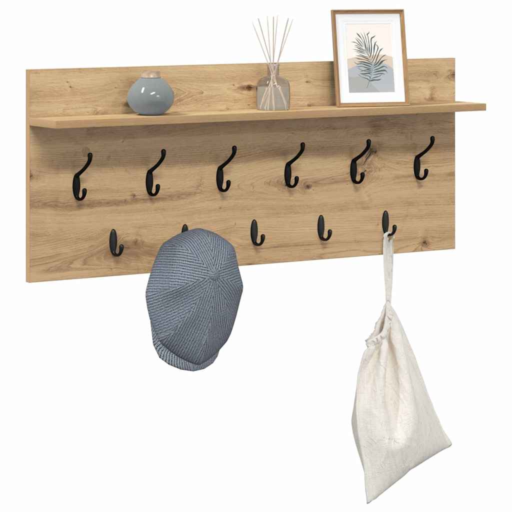 věšák, nástěnný, 1 prkno, háčky, kompozitní dřevo, 40x100x12 cm, dub artisan, TK20260019