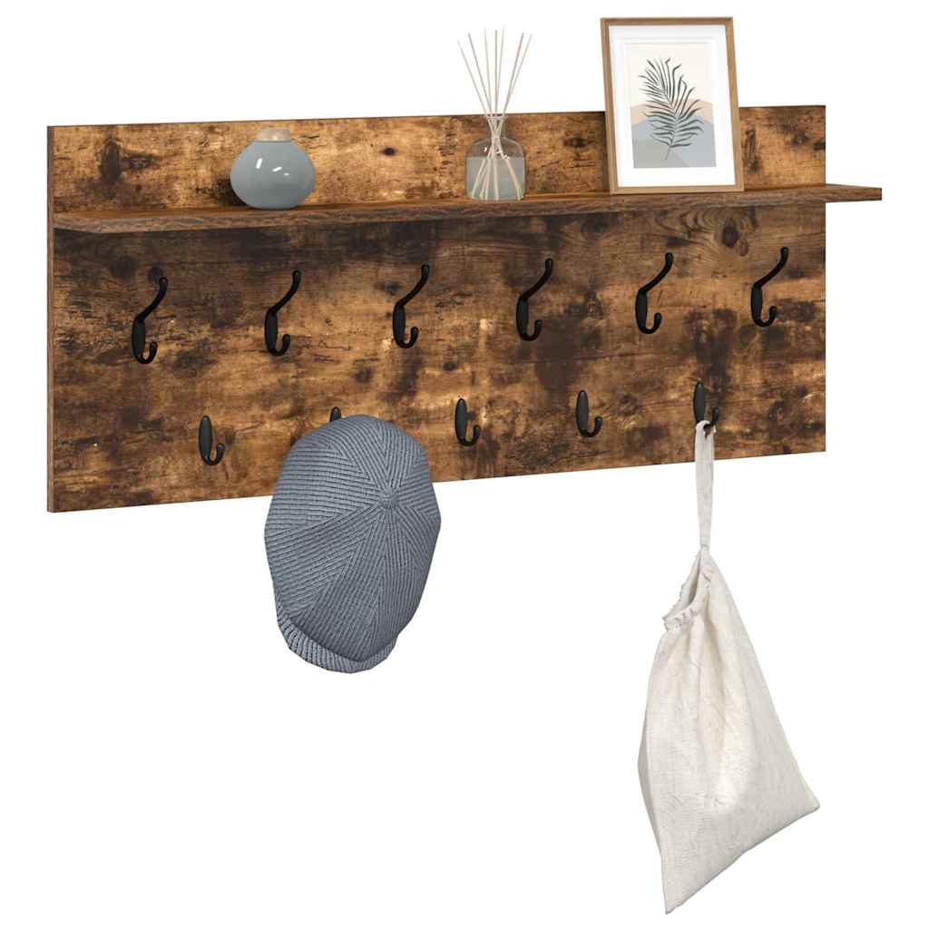 věšák, nástěnný, 1 prkno, háčky, kompozitní dřevo, 40x100x12 cm, kouřový dub, TK20260019