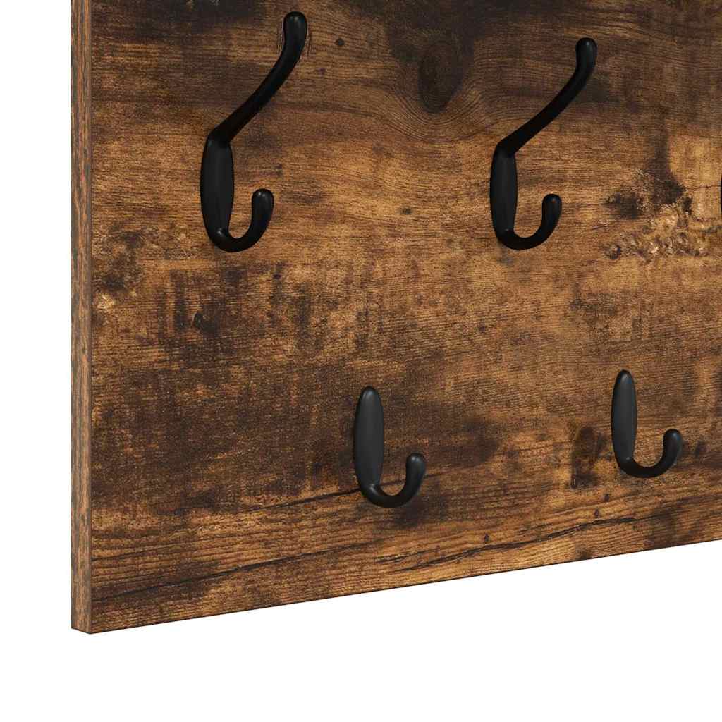 věšák, nástěnný, 1 prkno, háčky, kompozitní dřevo, 40x100x12 cm, kouřový dub, TK20260019