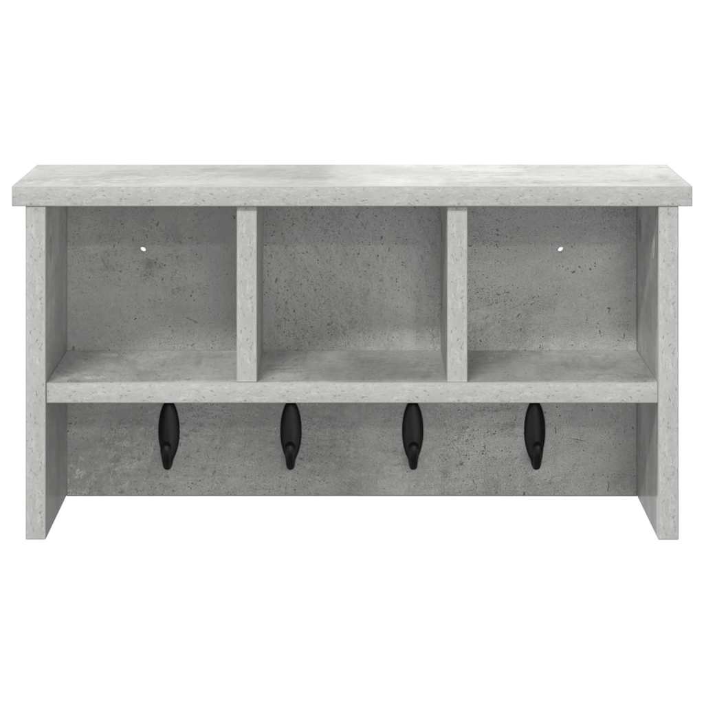 věšák, nástěnný, 3 poličky, háčky, kompozitní dřevo, 26x50x16 cm, beton šedá, TK20260020