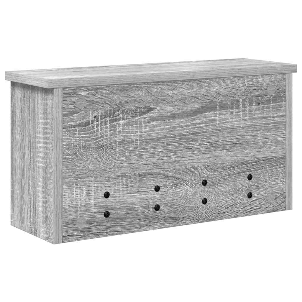věšák, nástěnný, 3 poličky, háčky, kompozitní dřevo, 26x50x16 cm, šedá sonoma, TK20260020