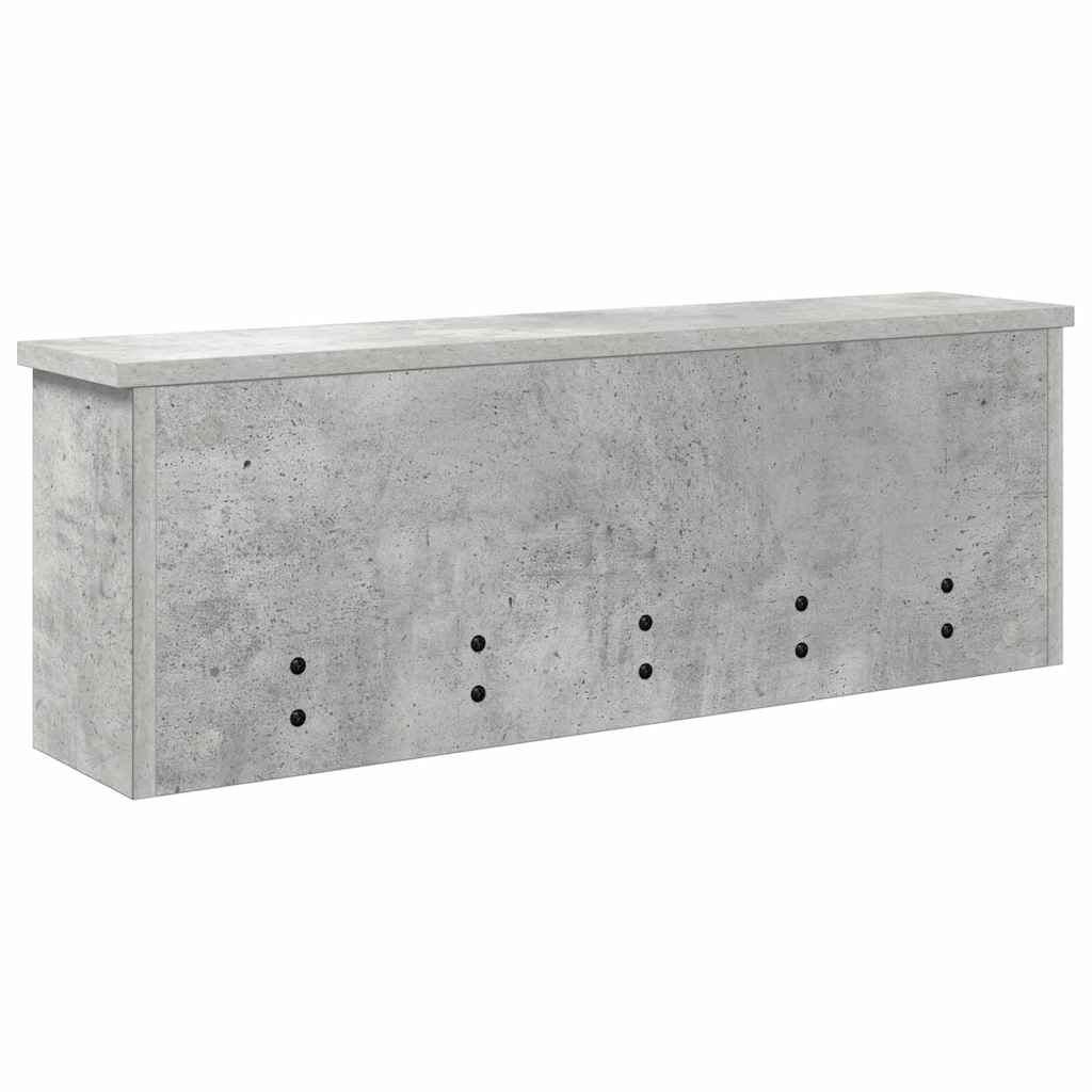 věšák, nástěnný, 4 poličky, háčky, kompozitní dřevo, 26x75x16 cm, beton šedá, TK20260021