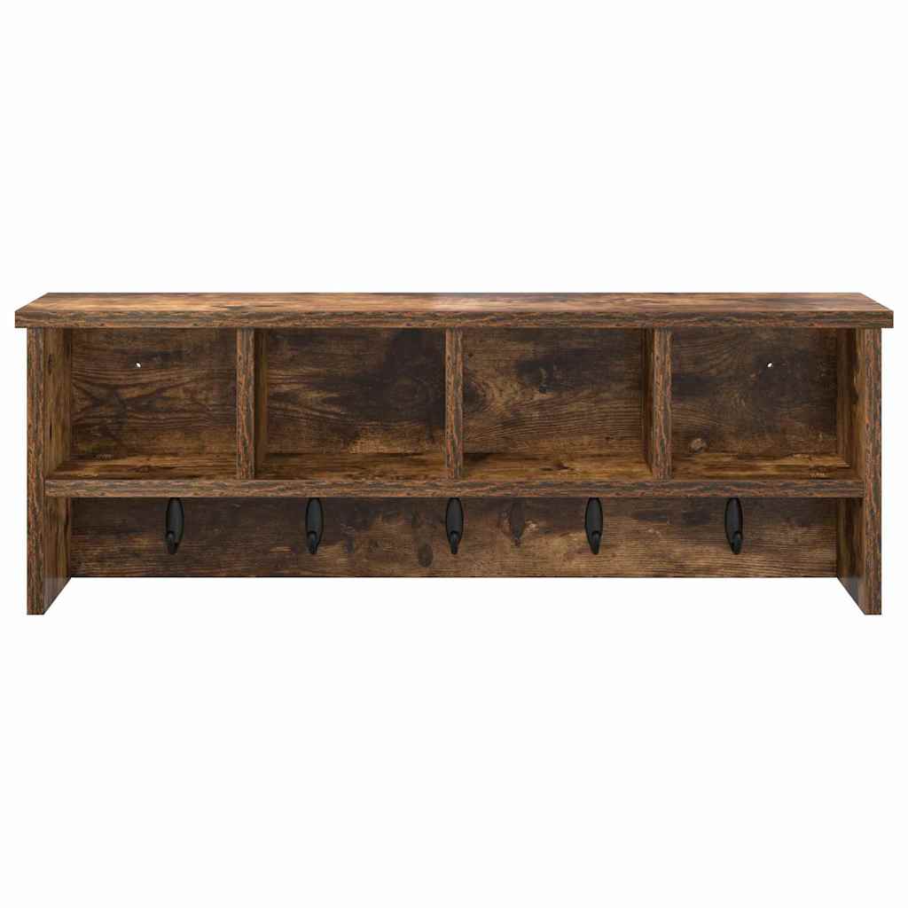 věšák, nástěnný, 4 poličky, háčky, kompozitní dřevo, 26x75x16 cm, kouřový dub, TK20260021