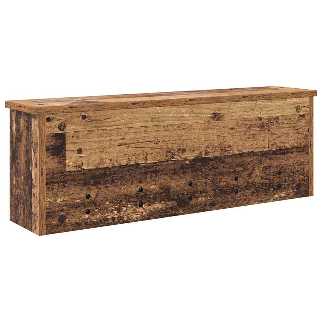věšák, nástěnný, 4 poličky, háčky, kompozitní dřevo, 26x75x16 cm, staré dřevo, TK20260021