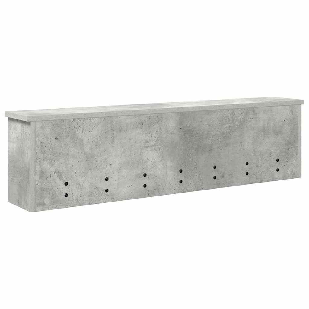 věšák, nástěnný, 5 poliček, háčky, kompozitní dřevo, 26x100x16 cm, beton šedá, TK20260022