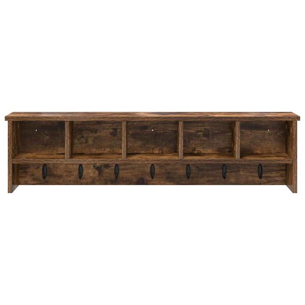 věšák, nástěnný, 5 poliček, háčky, kompozitní dřevo, 26x100x16 cm, kouřový dub, TK20260022