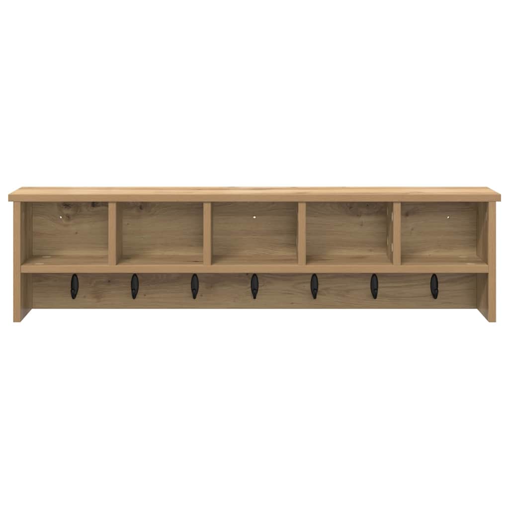 věšák, nástěnný, 5 poliček, háčky, kompozitní dřevo, 26x100x16 cm, dub artisan, TK20260022
