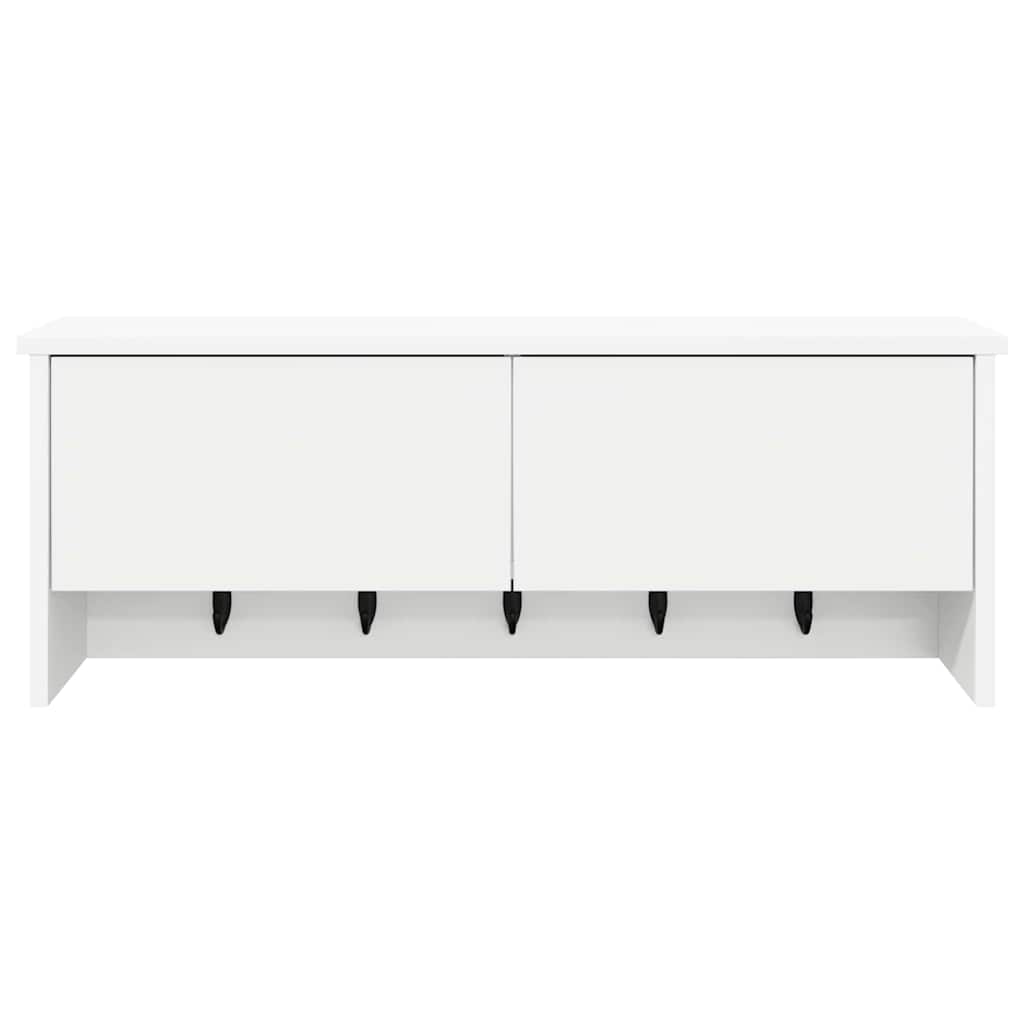 věšák, nástěnný, s dvířky, háčky, kompozitní dřevo, 30x80x20 cm, bílá, TK20260024