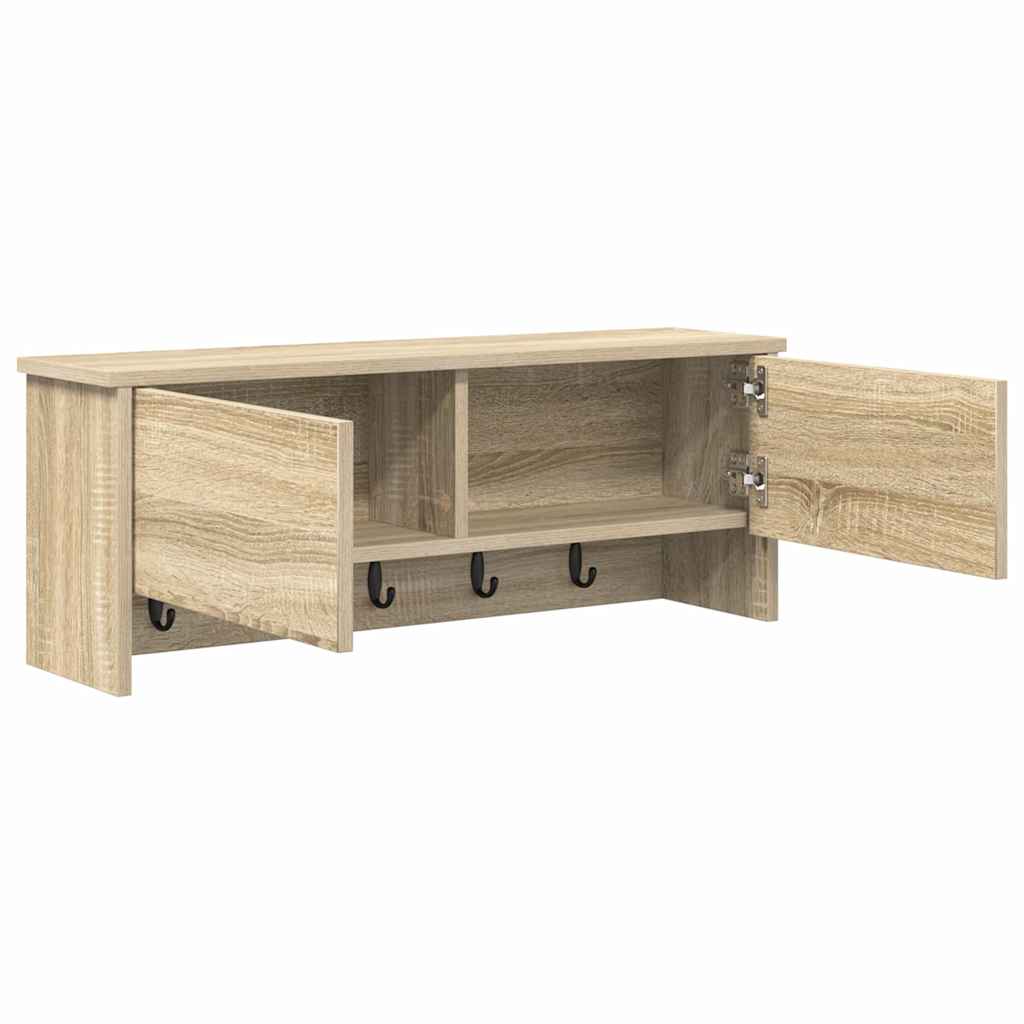 věšák, nástěnný, s dvířky, háčky, kompozitní dřevo, 30x80x20 cm, beton šedá, TK20260024