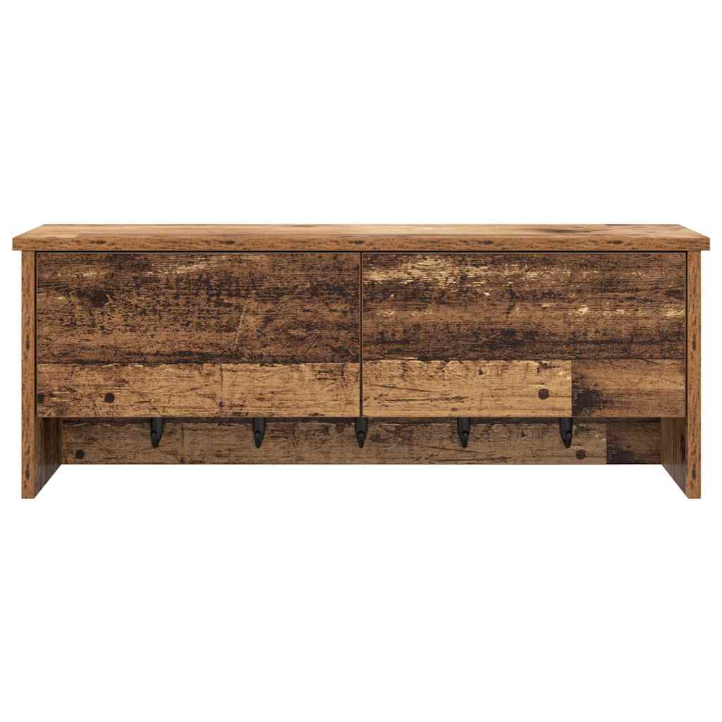 věšák, nástěnný, s dvířky, háčky, kompozitní dřevo, 30x80x20 cm, staré dřevo, TK20260024
