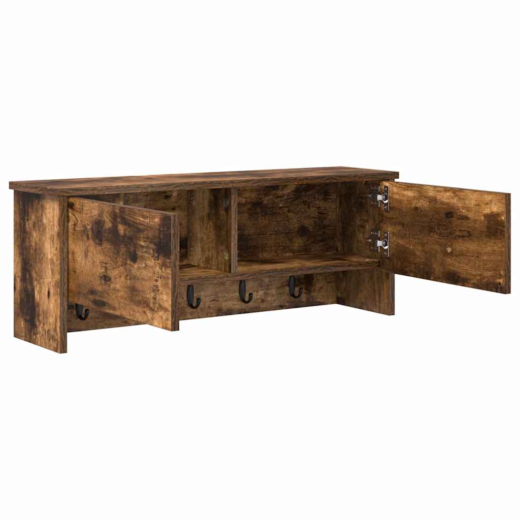 věšák, nástěnný, s dvířky, háčky, kompozitní dřevo, 30x80x20 cm, kouřový dub, TK20260024