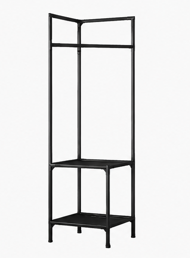 věšák, stojan na šaty, rohový, 2 police, kov/plast, 180x60x45 cm, černá, TK20260031