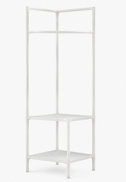 věšák, stojan na šaty, rohový, 2 police, kov/plast, 180x60x45 cm, bílá, TK20260031