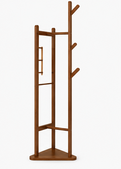 věšák, stojan na šaty, 3 tyče, bambus, 165x36x36 cm, hnědá, TK20260035