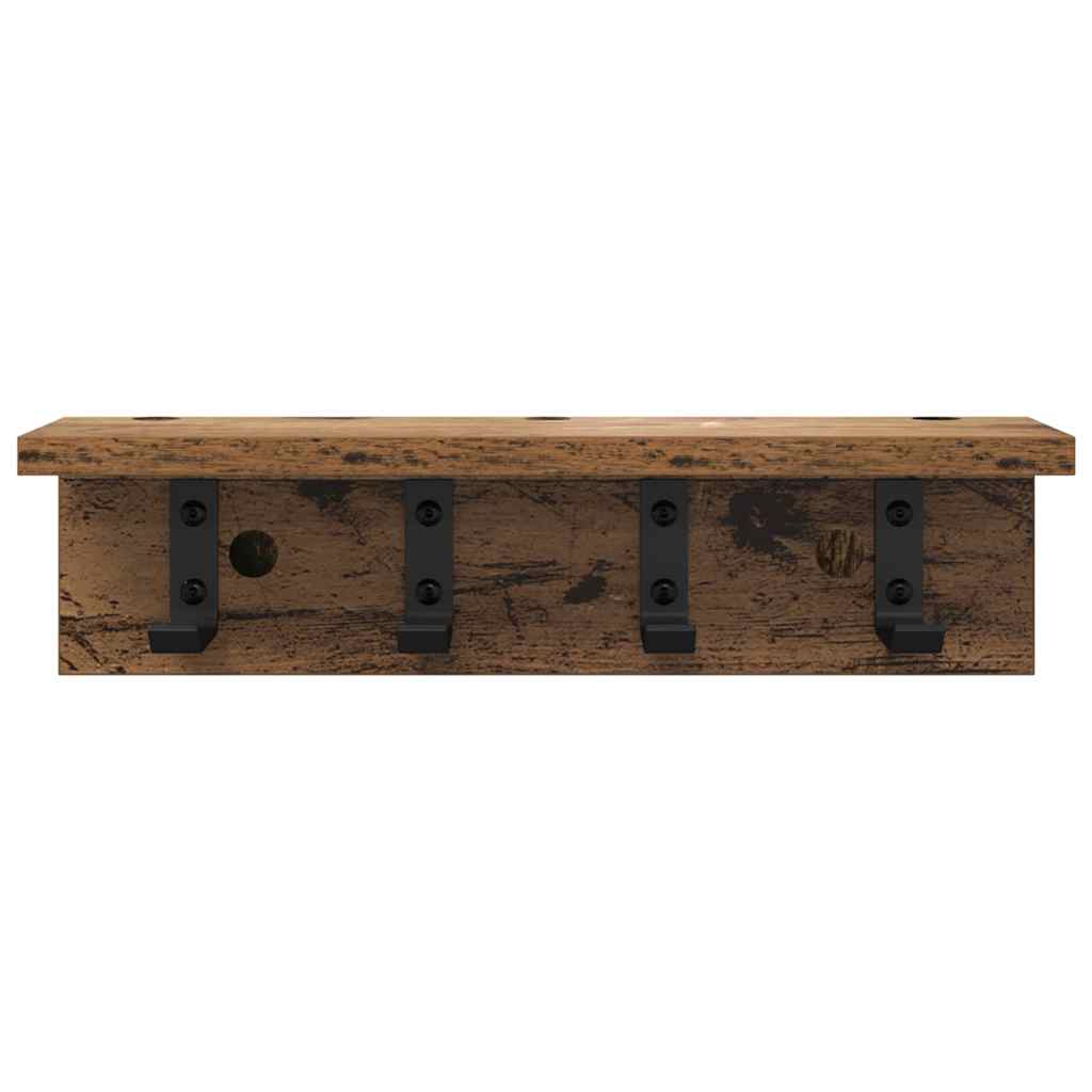 věšák, nástěnný, s poličkou, kompozitní dřevo, 10,5x40x10,5 cm, staré dřevo, TK20260043