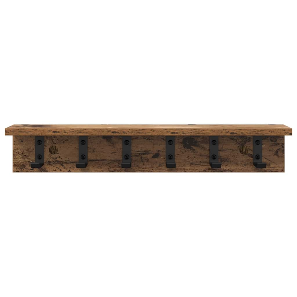 věšák, nástěnný, s poličkou, kompozitní dřevo, 10,5x60x10,5 cm, staré dřevo, TK20260044