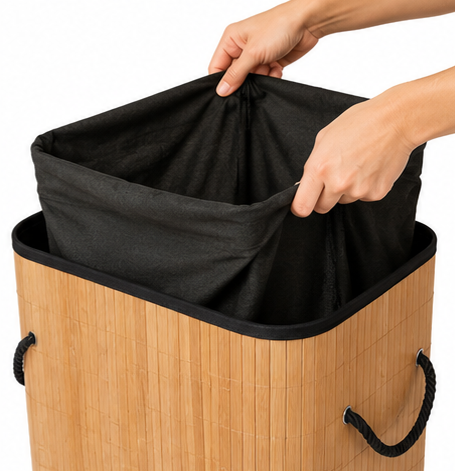 koš na prádlo, objem 72 l, s víkem, bambus, 60x40x30 cm, přírodní, KP20260001
