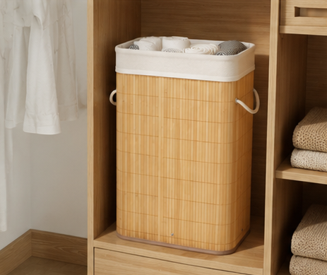 koš na prádlo, objem 40 l, bez víka, bambus, 49,5x39x20 cm, přírodní, KP20260002