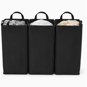 koš na prádlo, objem 140 l, s víkem, pano/bambus, 68x57x37 cm, černá/přírodní, KP20260008
