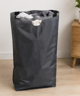 koš na prádlo, objem 60 l, s víkem, oxford/bambus, 66x41x22 cm, šedá/přírodní, KP20260010