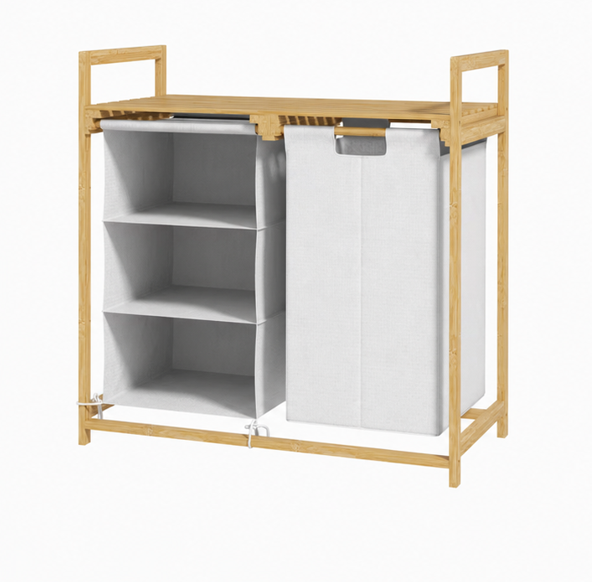 koš na prádlo, objem 83 l, bambus/látka, 70x70x36 cm, přírodní/krémová, KP20260028
