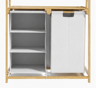 koš na prádlo, objem 83 l, bambus/látka, 70x70x36 cm, přírodní/krémová, KP20260028